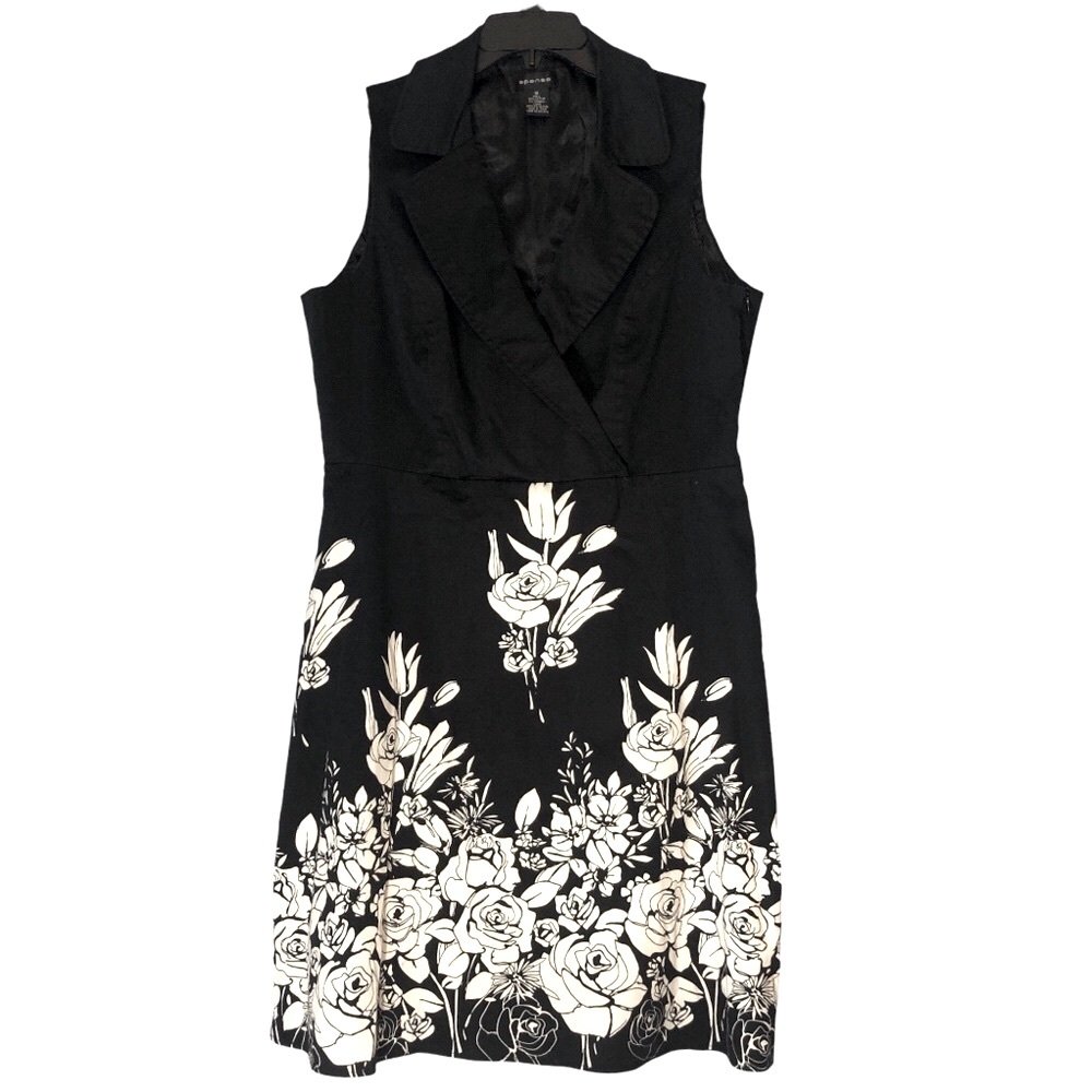 Spense Collared Black Floral Fit & Flare Side Zipper Invisible Size 14 - Picture 2 of 16